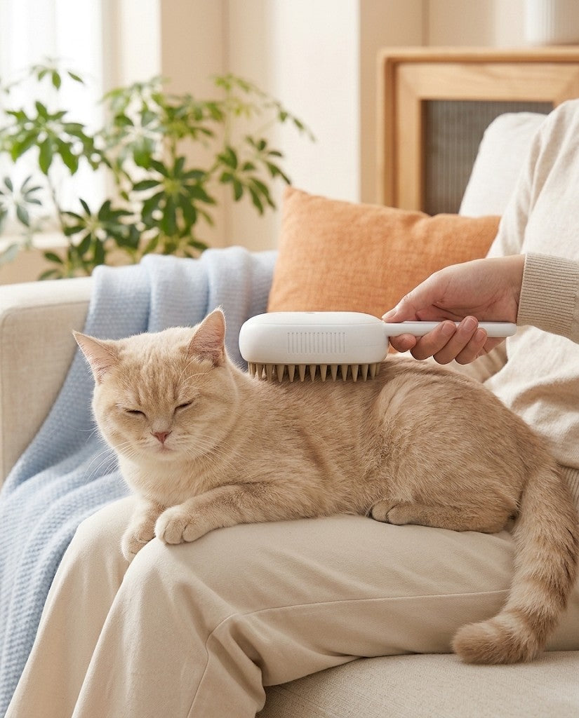 Cepillado a un gato con el cepillo blanco