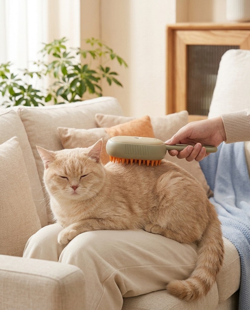 Cepillado a un gato con el cepillo café
